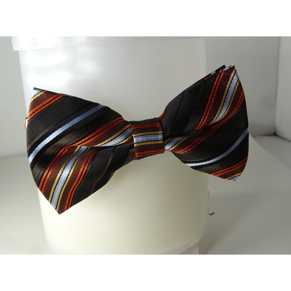 Striped Pre-tied Adjustable Bow Tie For Men (Brown, Black, Orange & Gold)